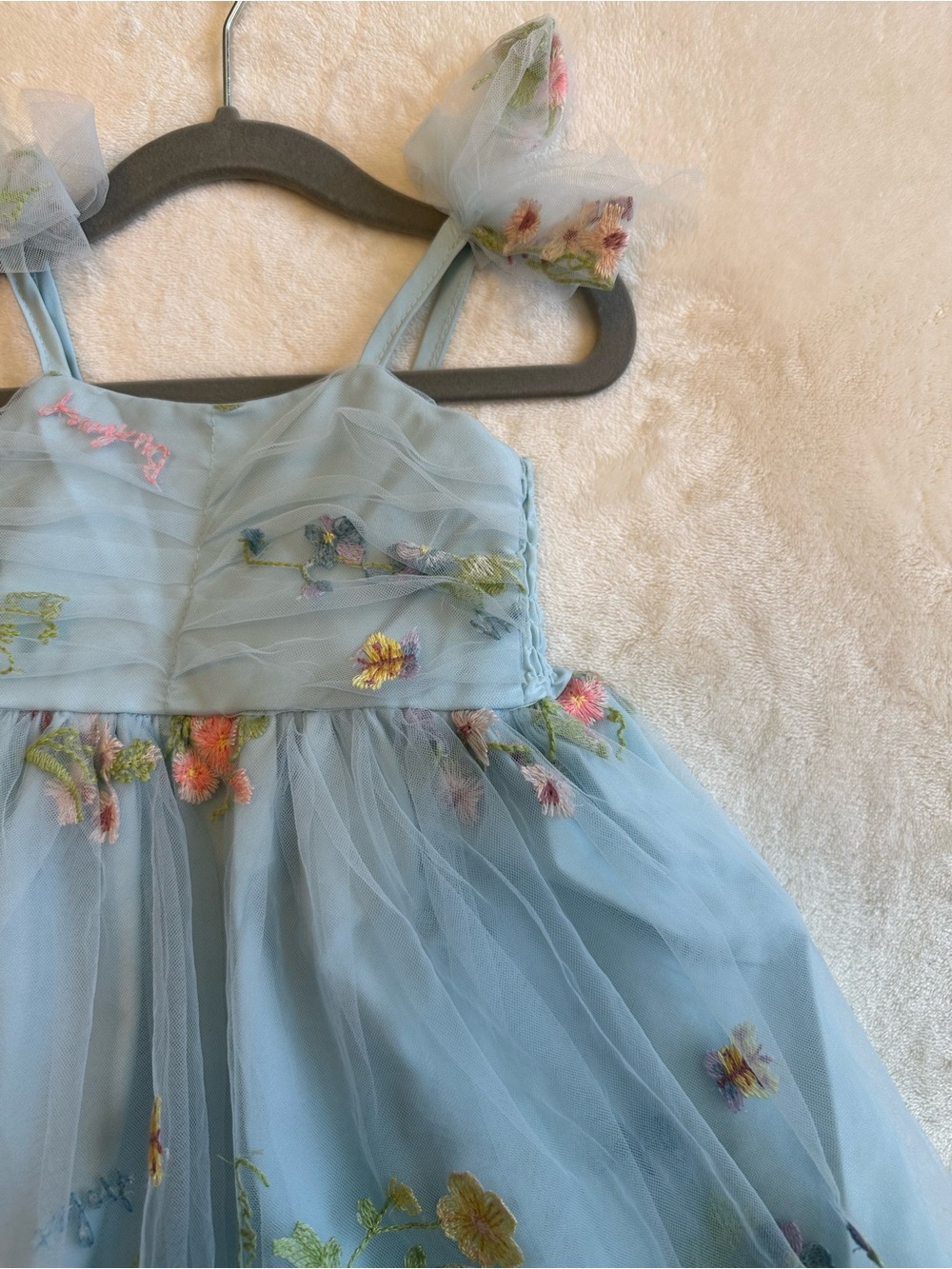 Baby Blue Floral Tulle Baby doll Party Dress for Baby Girl - Fairy whimiscial - Picture 3 of 4